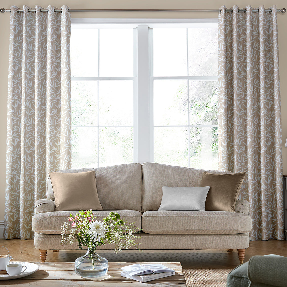 Laura Ashley Willow Leaf Chenille Made to Measure Curtain Natural