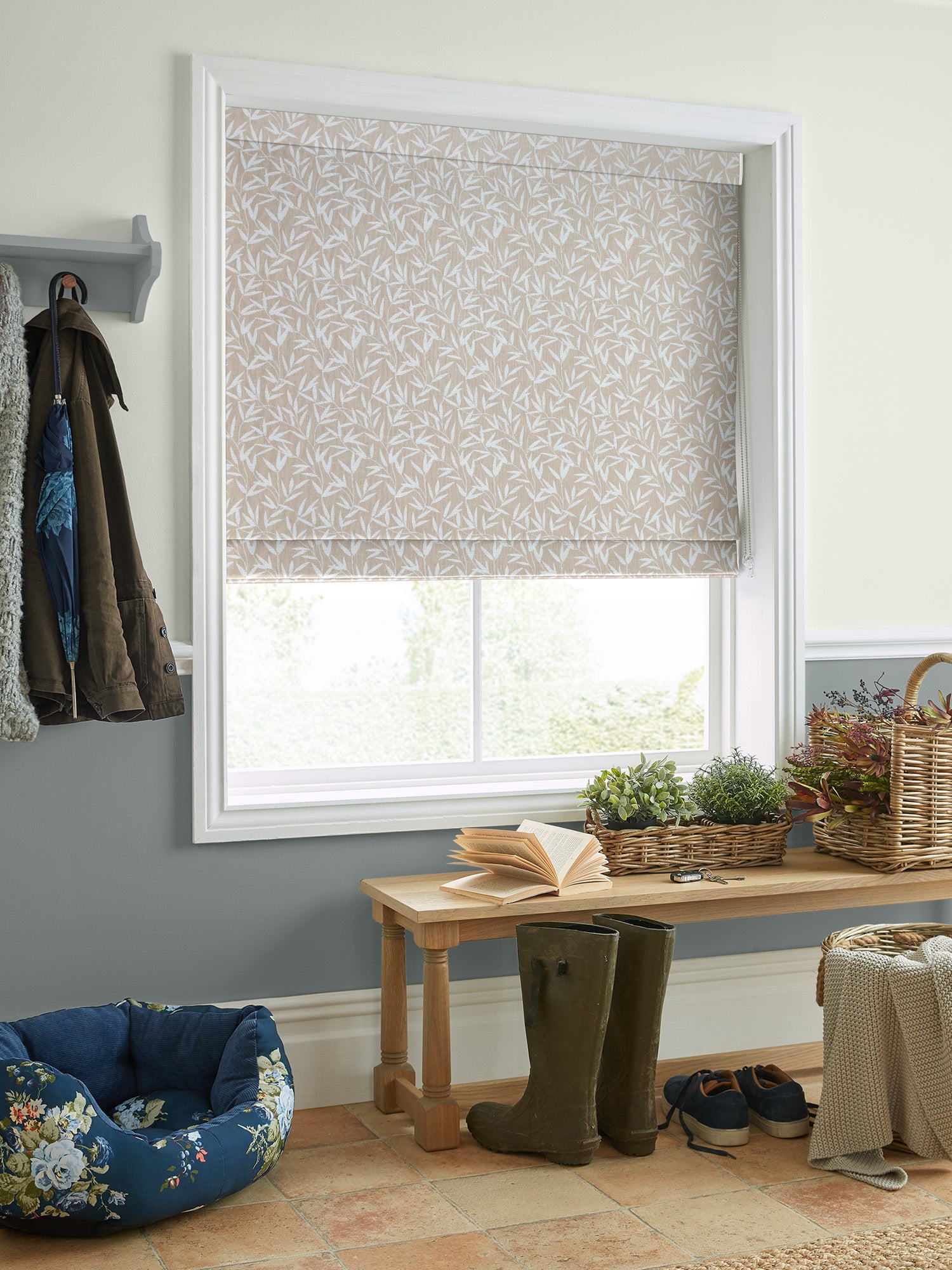 Laura Ashley Willow Leaf Chenille Made to Measure Roman Blind Natural