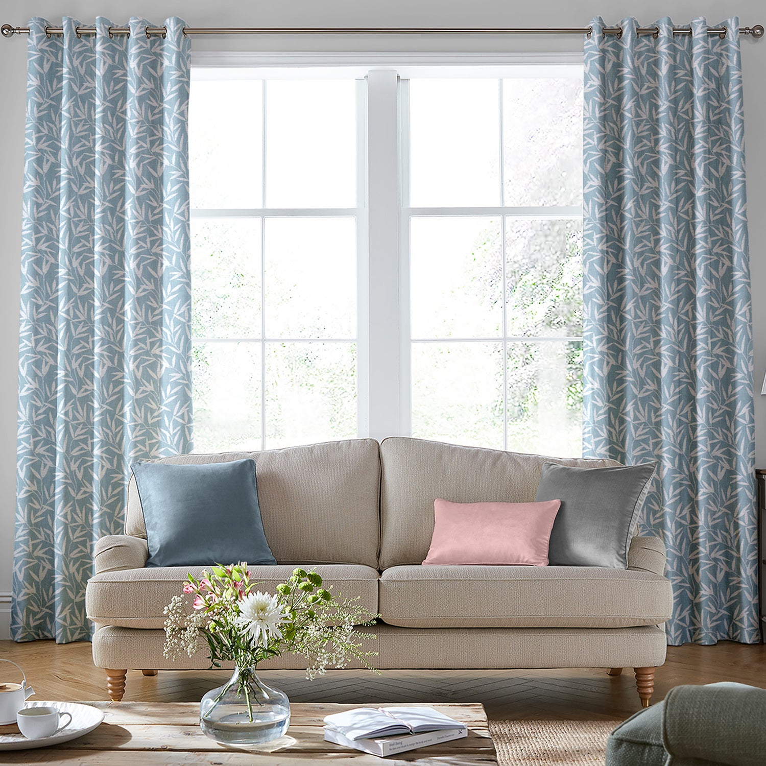 Laura Ashley Willow Leaf Chenille Made to Measure Curtain Pale Seaspray