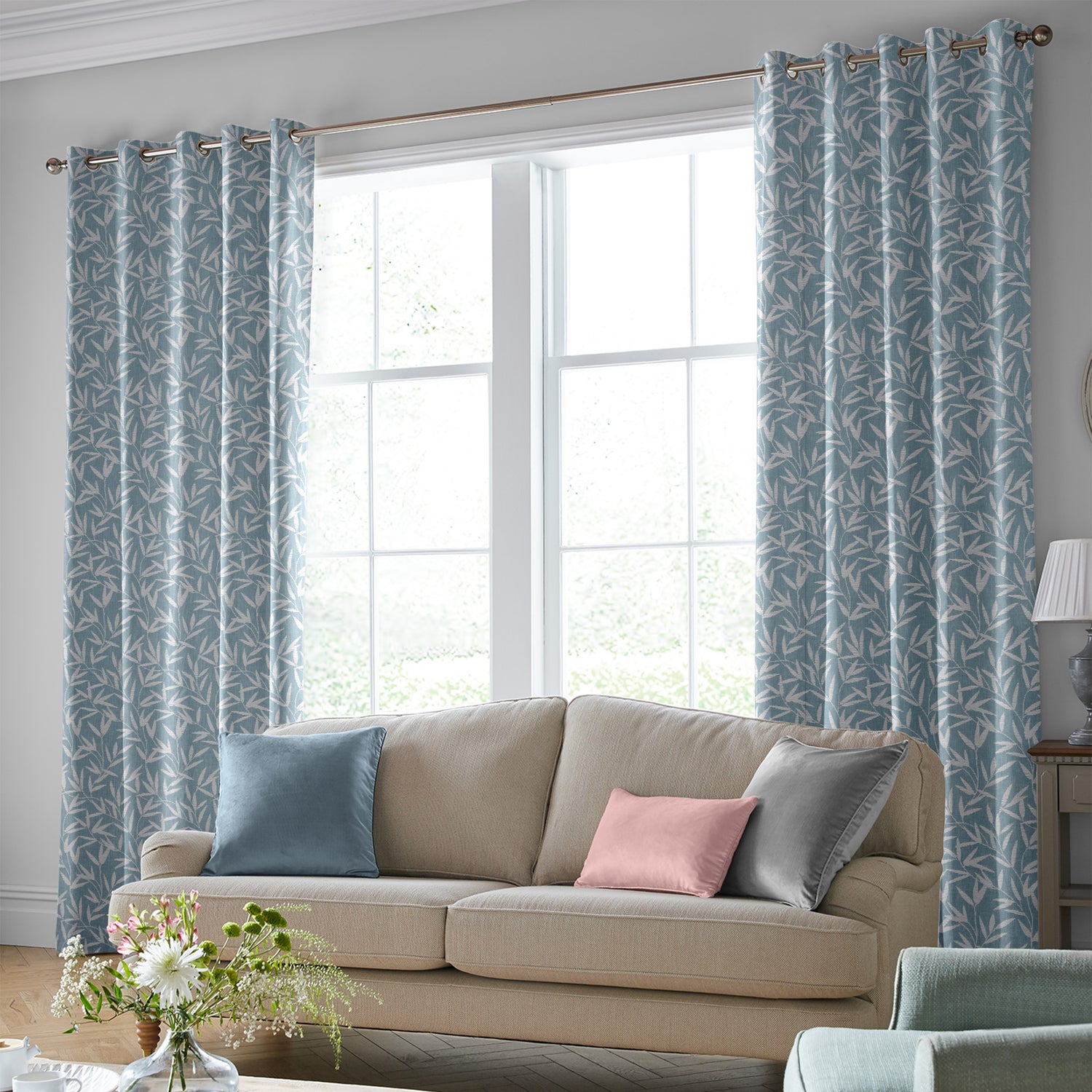 Laura Ashley Willow Leaf Chenille Made to Measure Curtain Pale Seaspray