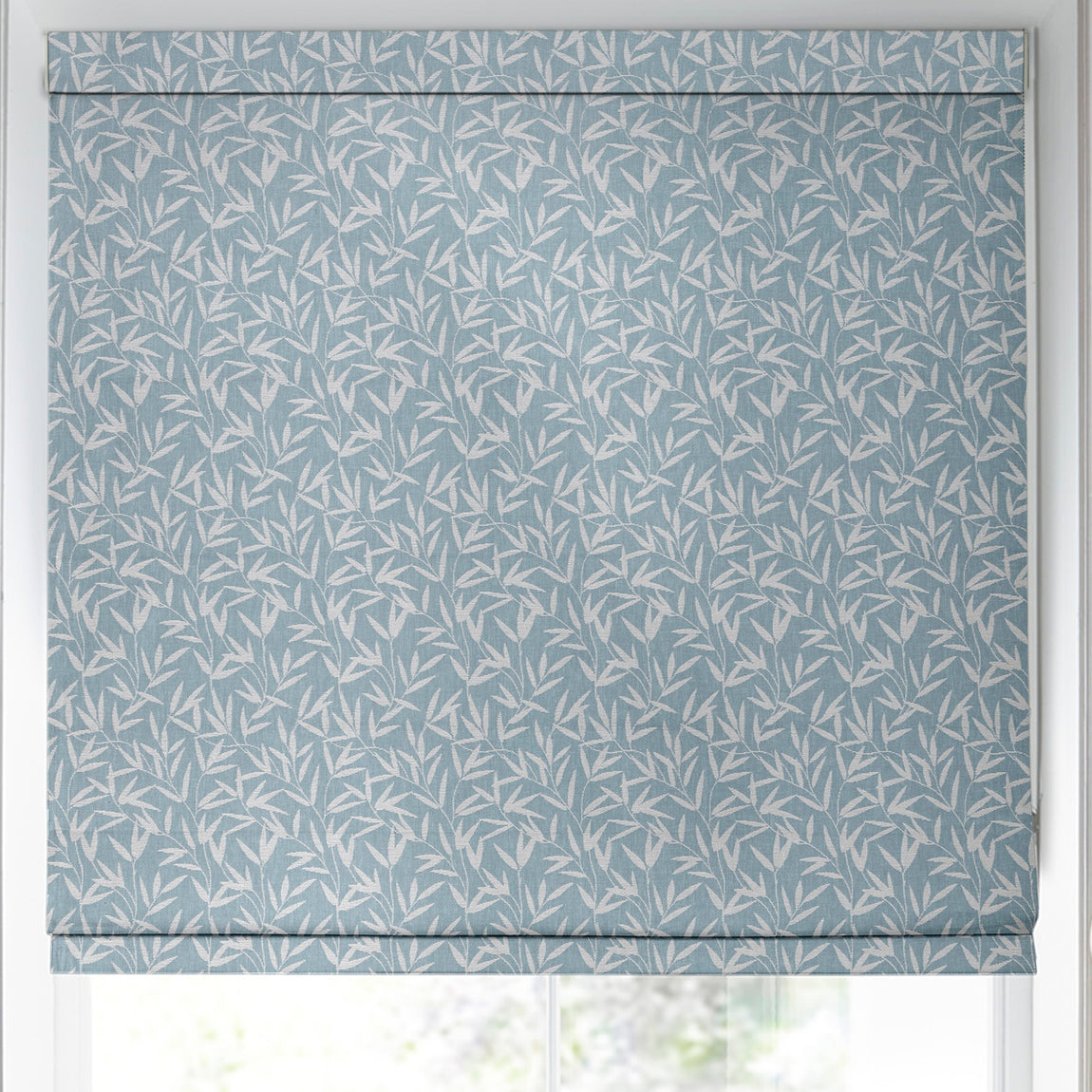Laura Ashley Willow Leaf Chenille Made to Measure Roman Blind Pale Seaspray