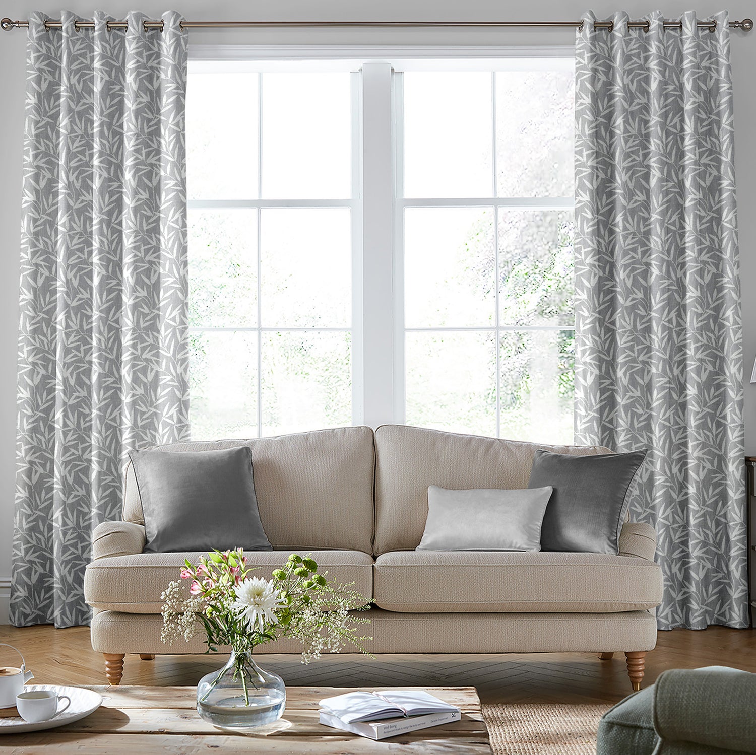 Laura Ashley Willow Leaf Chenille Made to Measure Curtain Steel