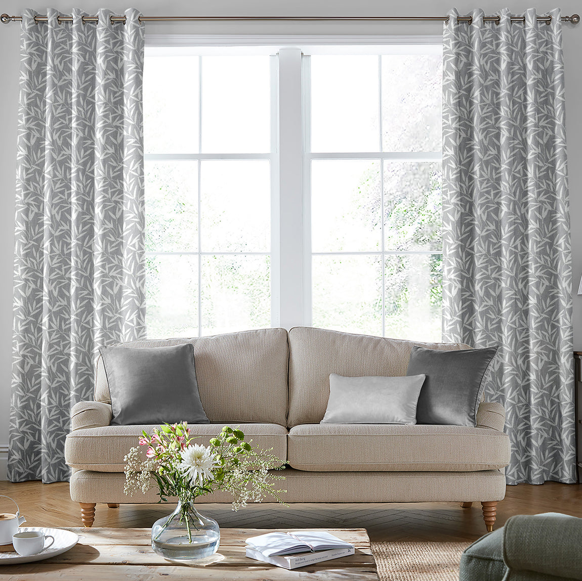 Laura Ashley Willow Leaf Chenille Made to Measure Curtain Steel