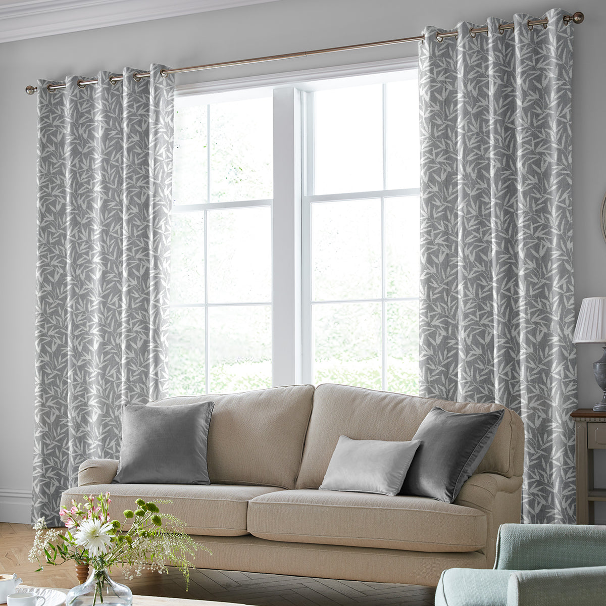 Laura Ashley Willow Leaf Chenille Made to Measure Curtain Steel