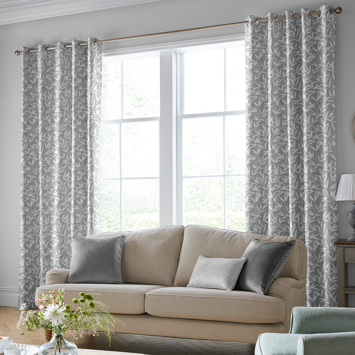 Laura Ashley Willow Leaf Chenille Made to Measure Curtain Steel