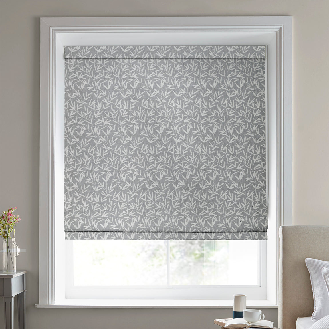 Laura Ashley Willow Leaf Chenille Made to Measure Roman Blind Steel