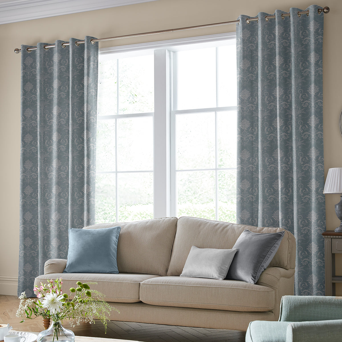 Laura Ashley Josette Woven Made to Measure Curtain Pale Seaspray