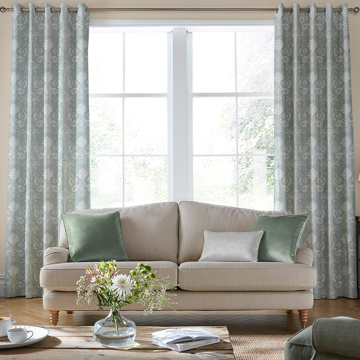 Laura Ashley Josette Woven Made to Measure Curtain Grey Green