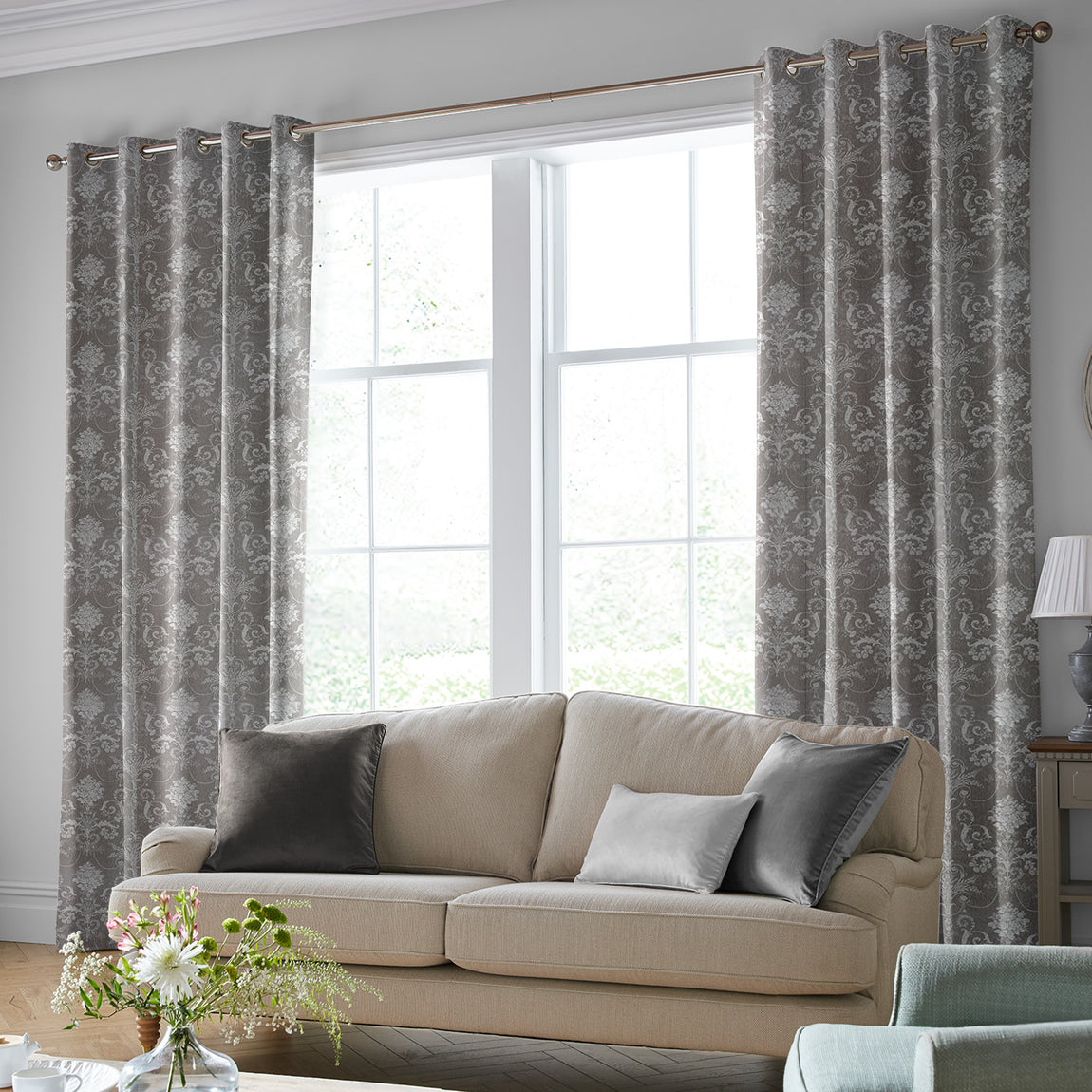 Laura Ashley Josette Woven Made to Measure Curtain Steel