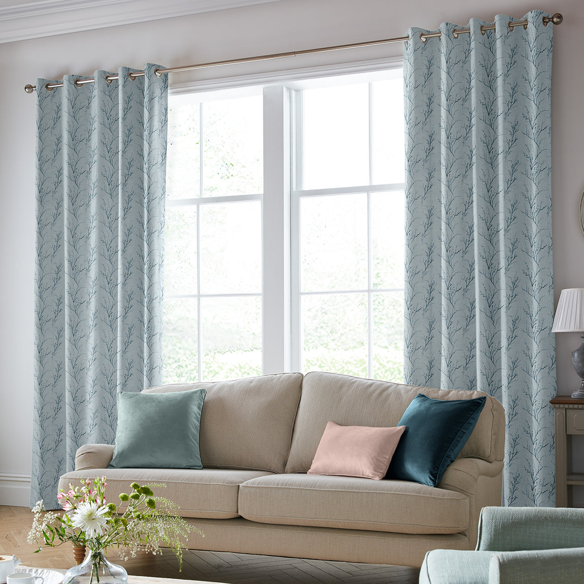 Laura Ashley Pussy Willow Embroidered Made to Measure Curtain Seaspray