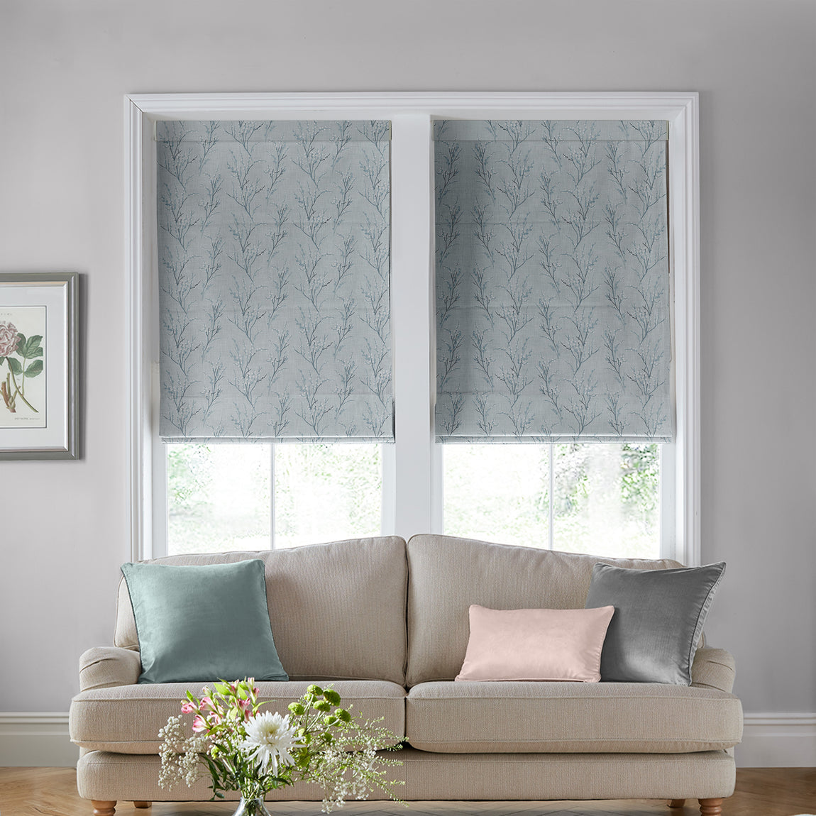 Laura Ashley Pussy Willow Embroidered Made to Measure Roman Blind Seaspray