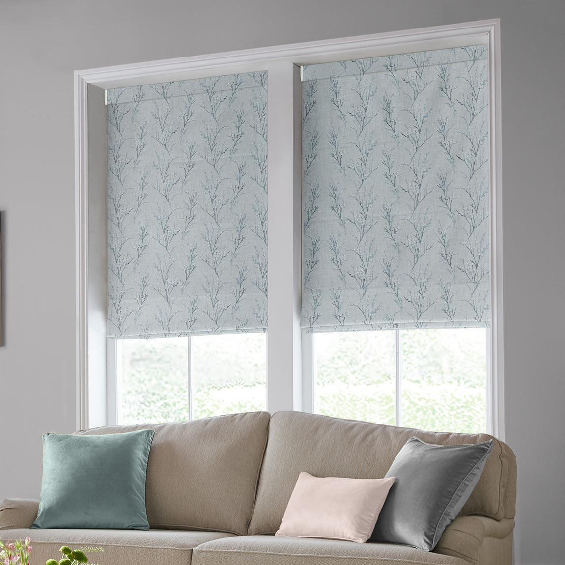 Laura Ashley Pussy Willow Embroidered Made to Measure Roman Blind Seaspray