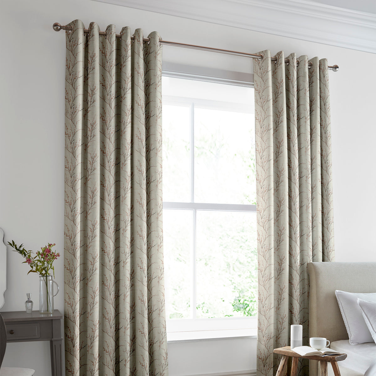 Laura Ashley Pussy Willow Embroidered Made to Measure Curtain Blush