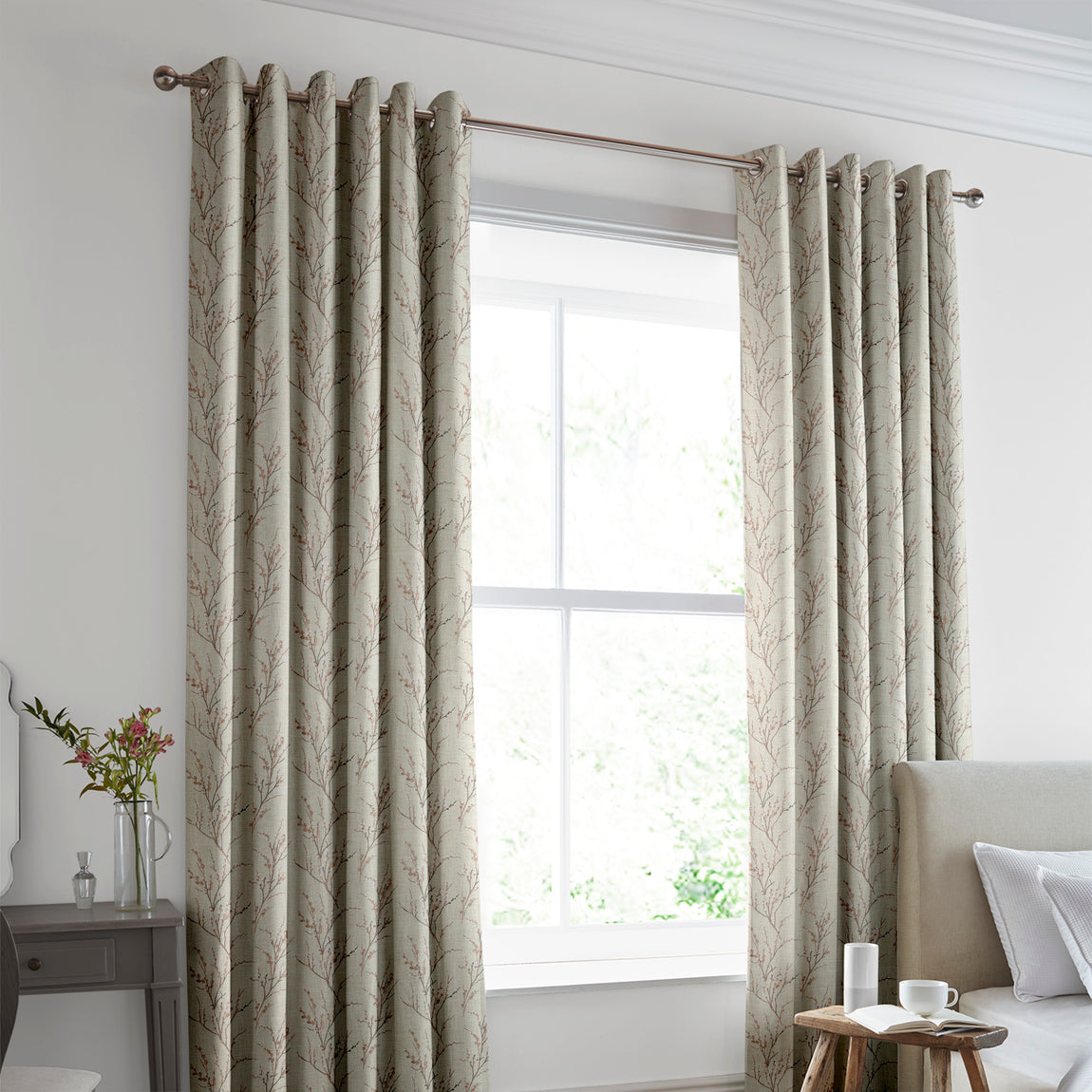 Laura Ashley Pussy Willow Embroidered Made to Measure Curtain Blush