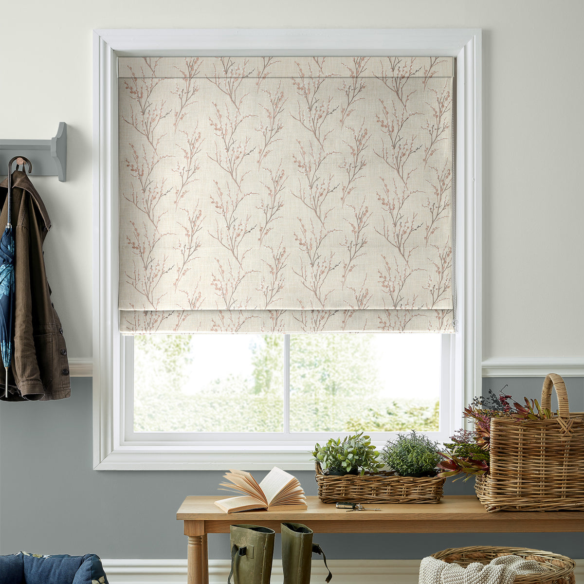 Laura Ashley Pussy Willow Embroidered Made to Measure Roman Blind Blush