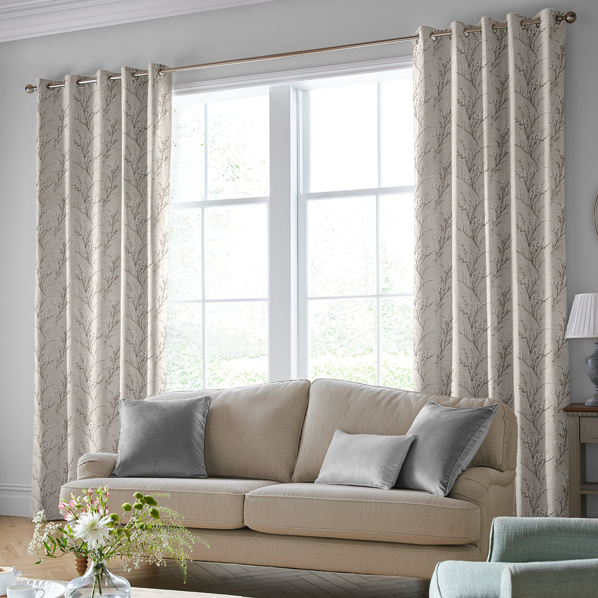 Laura Ashley Pussy Willow Embroidered Made to Measure Curtain Steel