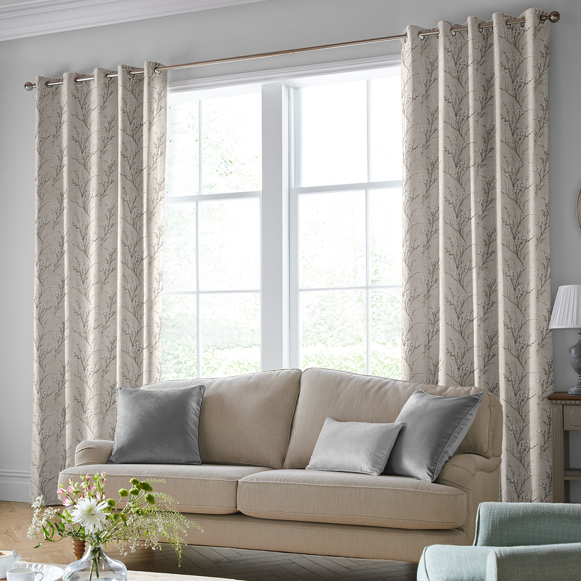 Laura Ashley Pussy Willow Embroidered Made to Measure Curtain Steel