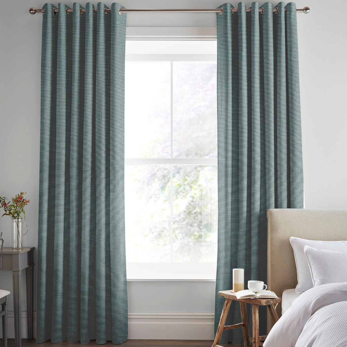 Laura Ashley Swanson Made To Measure Curtains Pale Fern