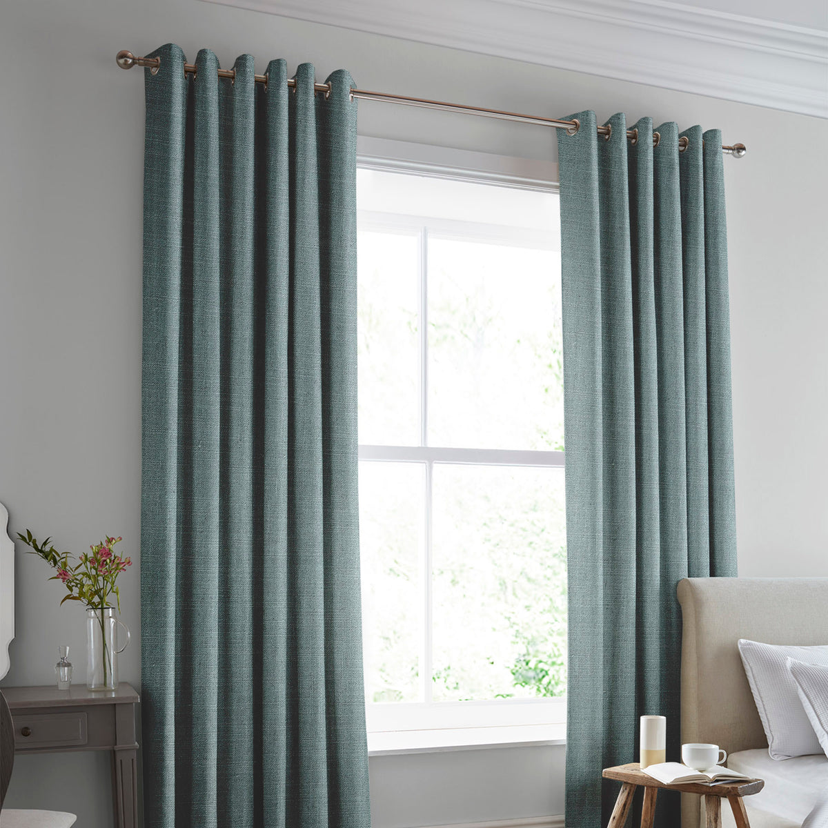 Laura Ashley Swanson Made To Measure Curtains Pale Fern