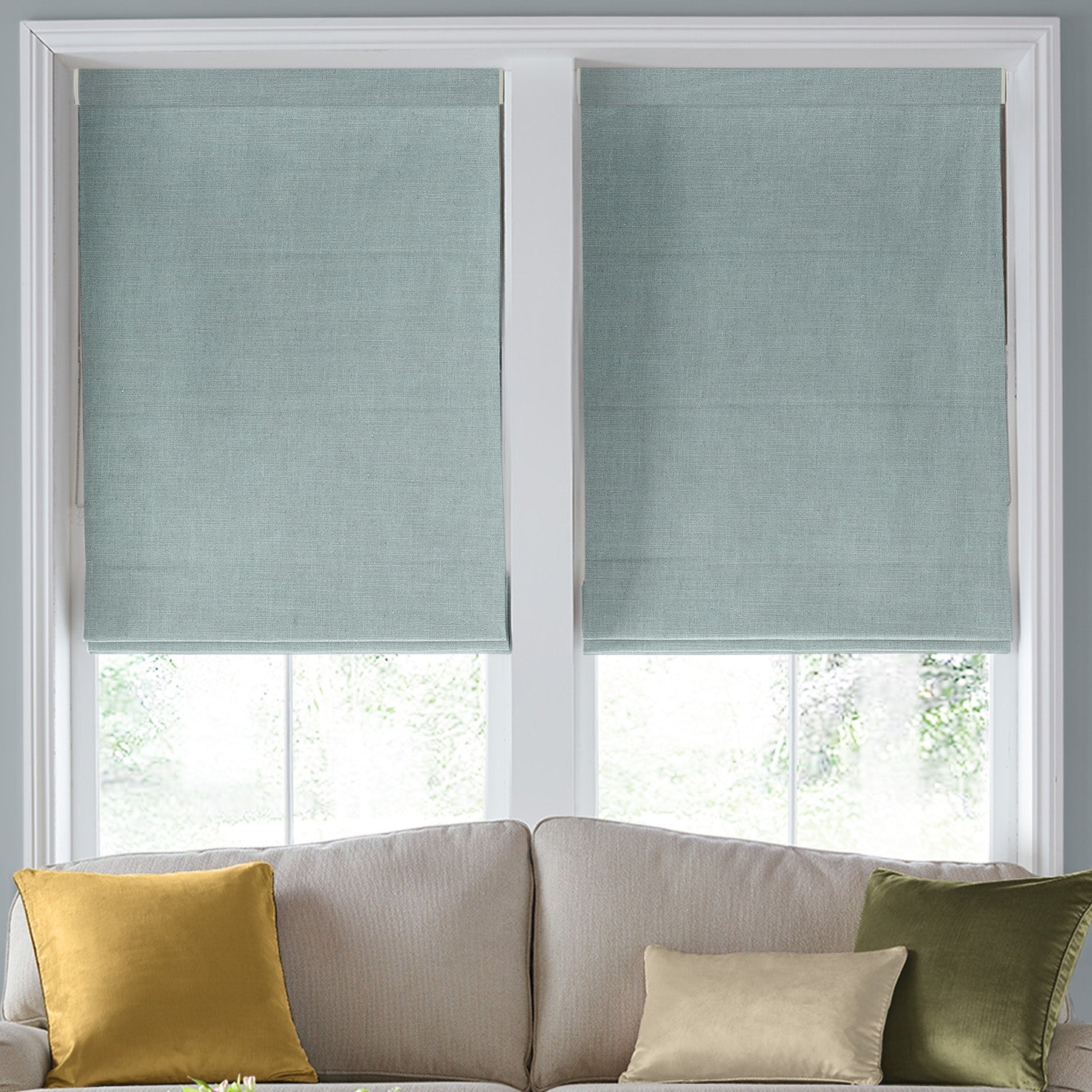 Laura Ashley Swanson Made To Measure Curtains Pale Fern