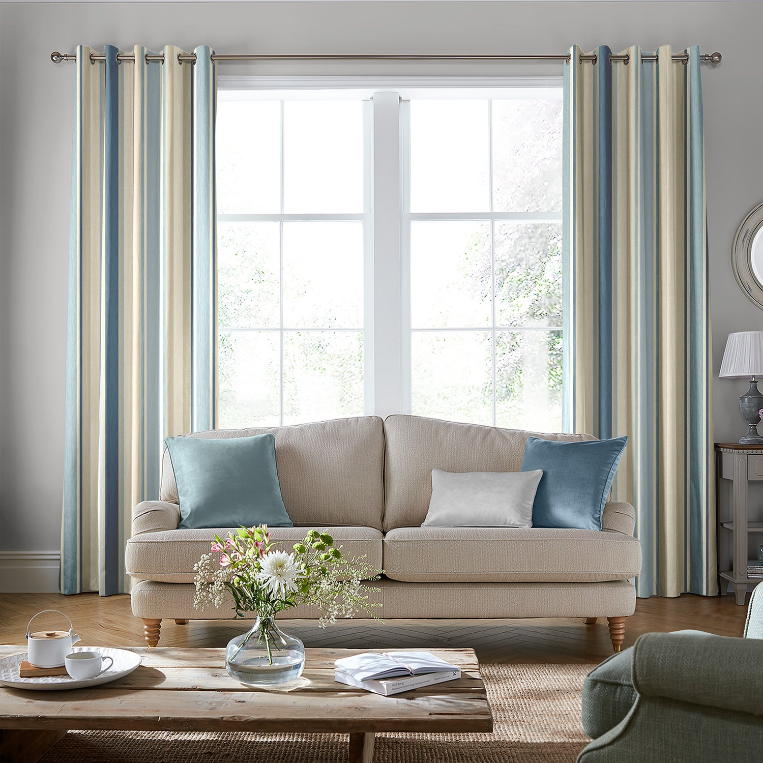 Laura Ashley Awning Stripe Made To Measure Roman Blind Seaspray