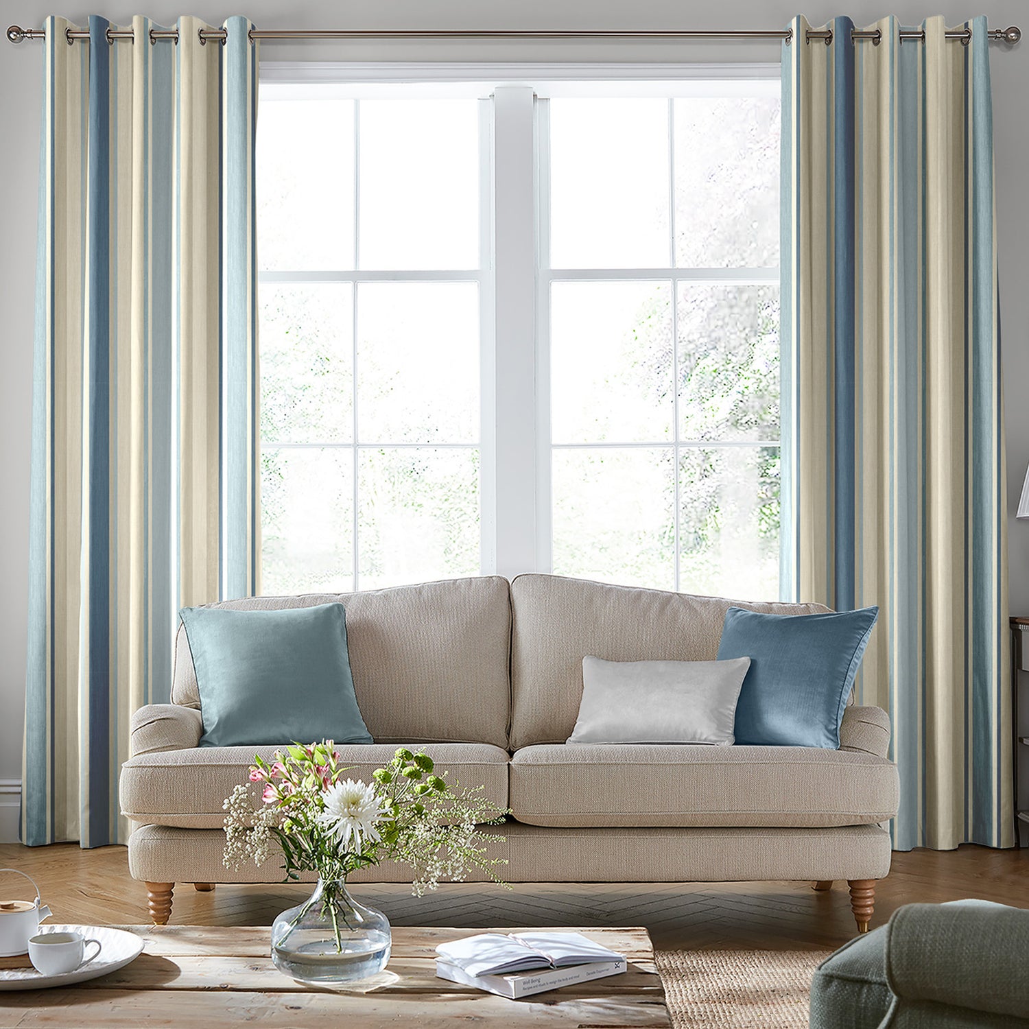 Laura Ashley Awning Stripe Made To Measure Curtains Seaspray