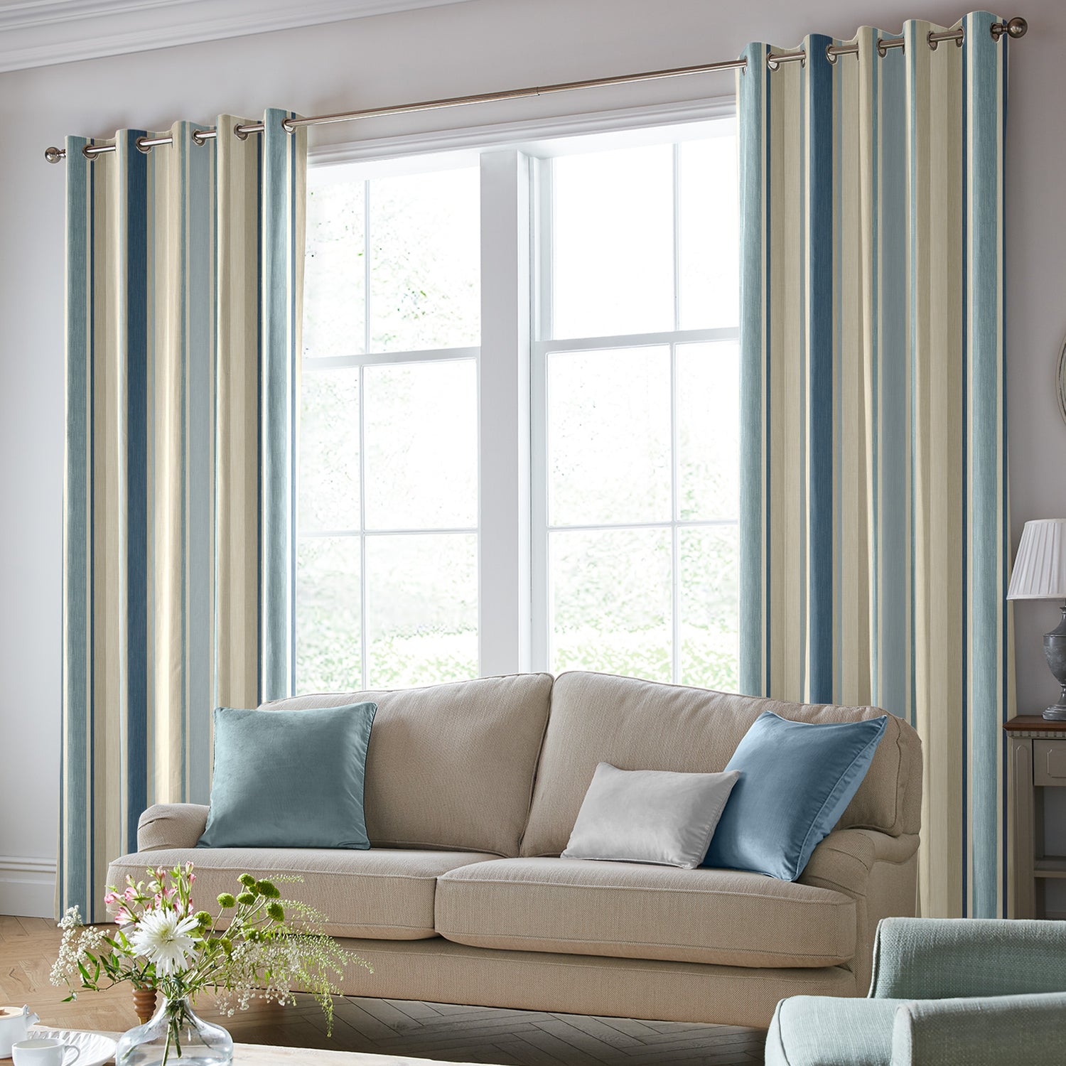 Laura Ashley Awning Stripe Made To Measure Curtains Seaspray