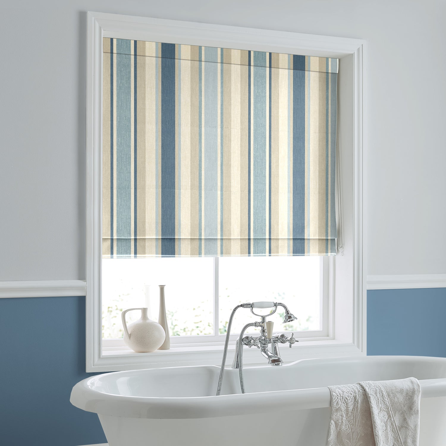 Laura Ashley Awning Stripe Made To Measure Roman Blind Seaspray