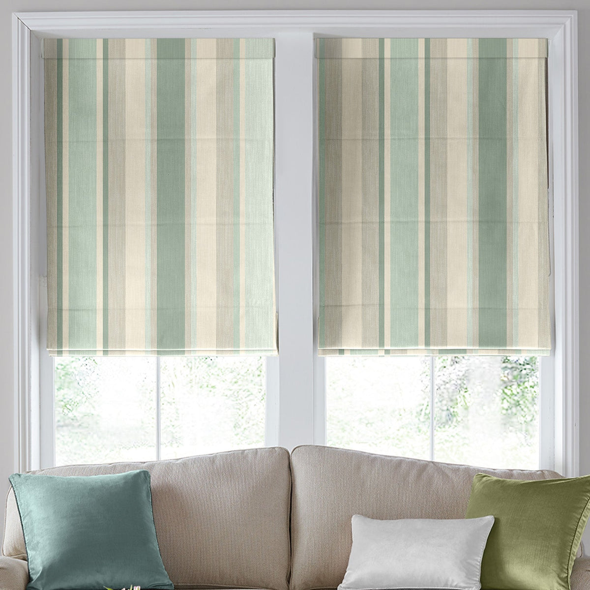 Laura Ashley Awning Stripe Made To Measure Curtains Smoke Green