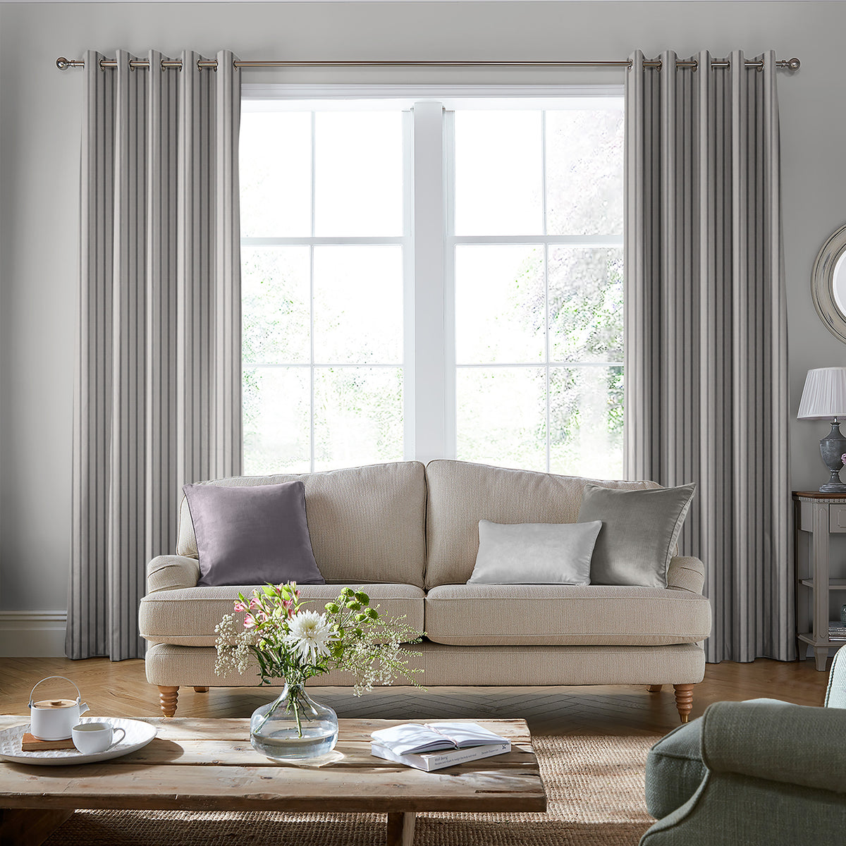 Laura Ashley Burnsall Stripe Made To Measure Roman Blind Moonbeam