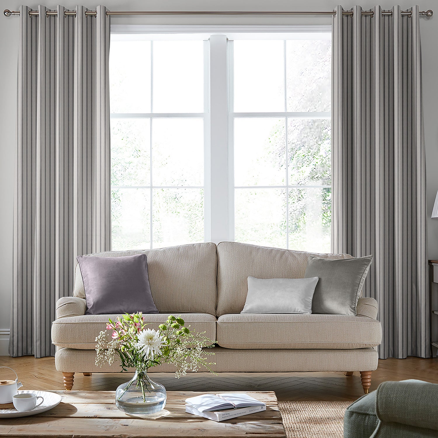 Laura Ashley Burnsall Stripe Made To Measure Curtains Moonbeam