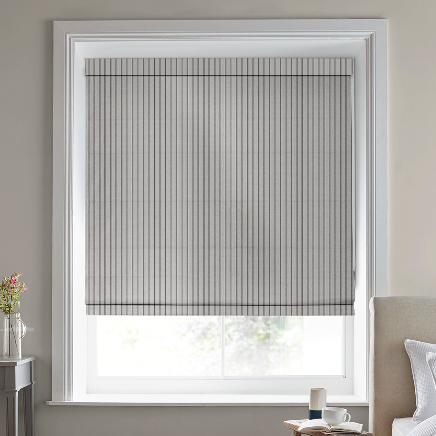 Laura Ashley Burnsall Stripe Made To Measure Roman Blind Moonbeam
