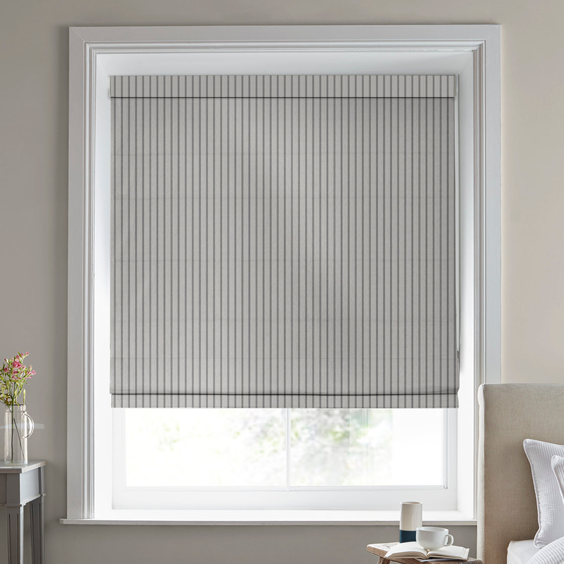 Laura Ashley Burnsall Stripe Made To Measure Roman Blind Moonbeam