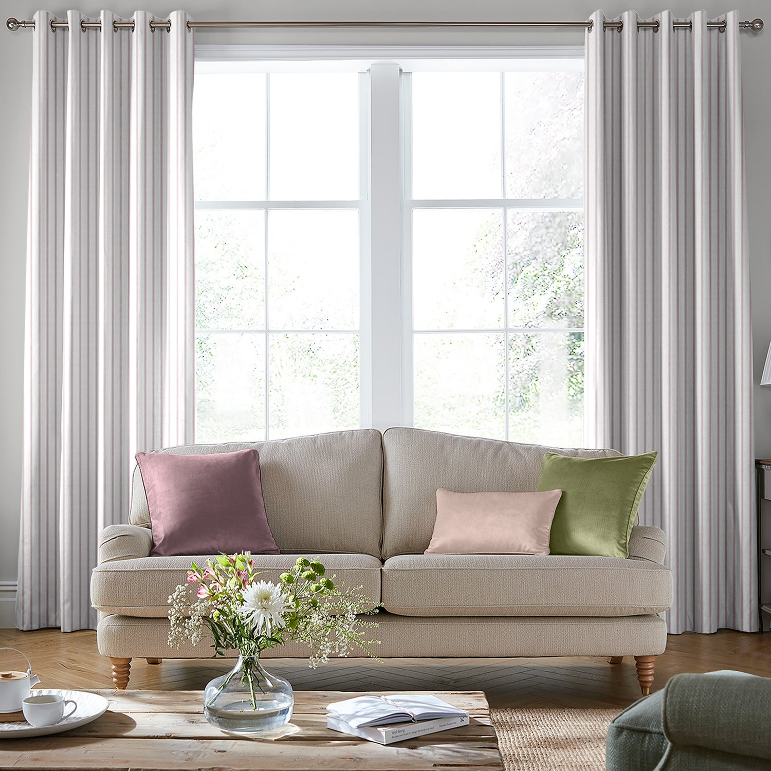 Laura Ashley Burnsall Stripe Made To Measure Curtains Mulberry