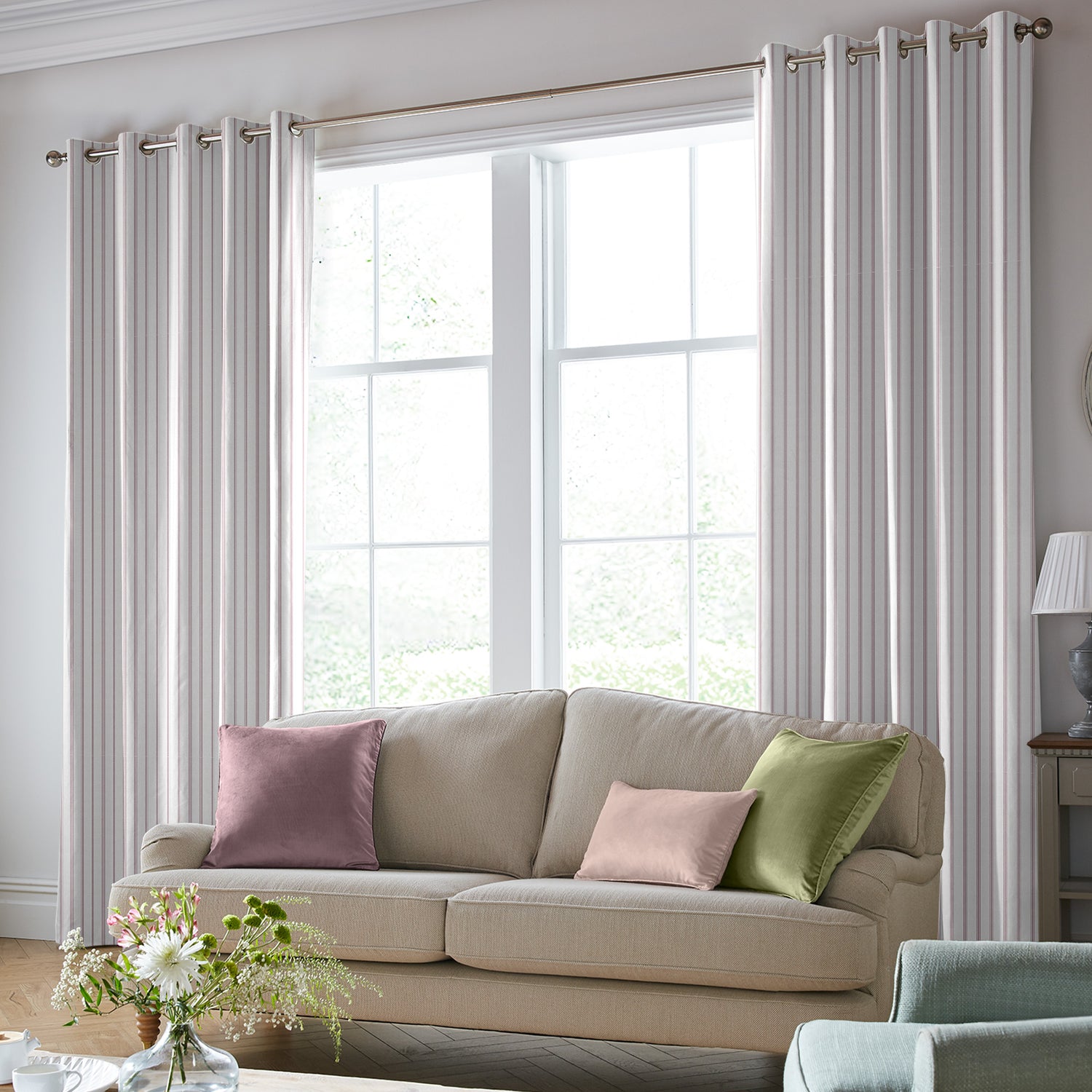Laura Ashley Burnsall Stripe Made To Measure Curtains Mulberry