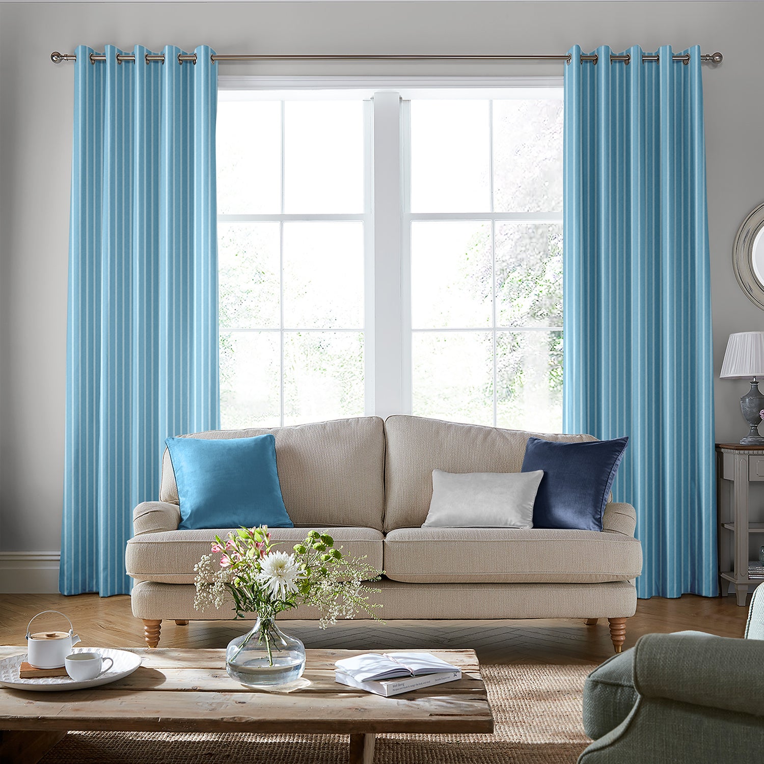 Laura Ashley Burnsall Stripe Made To Measure Roman Blind Seaspray
