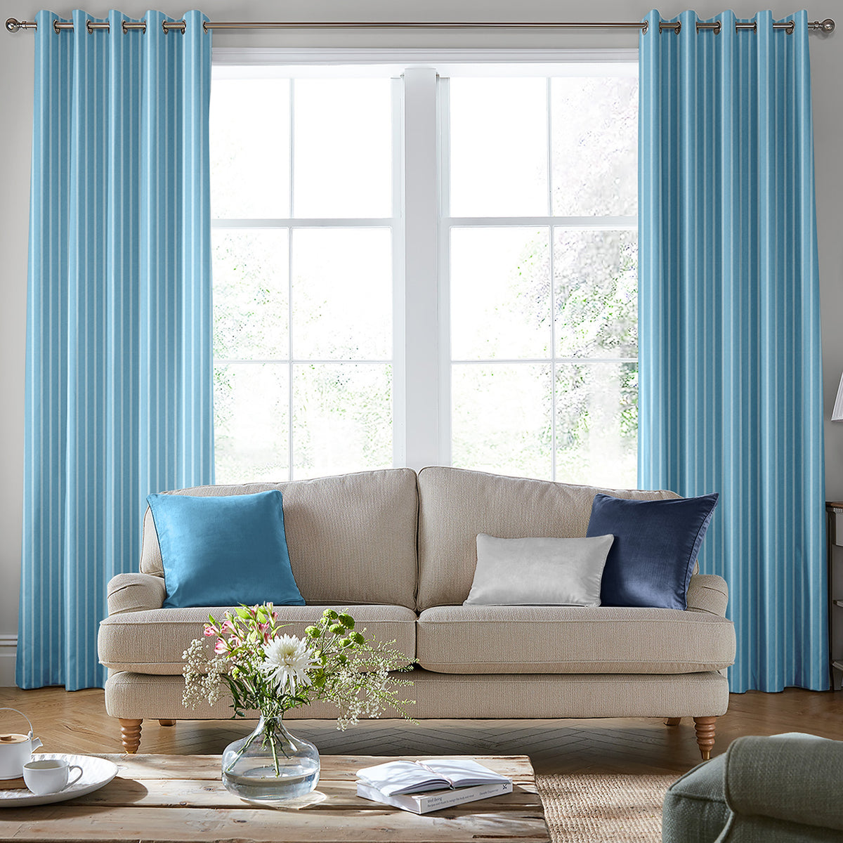 Laura Ashley Burnsall Stripe Made To Measure Curtains Seaspray