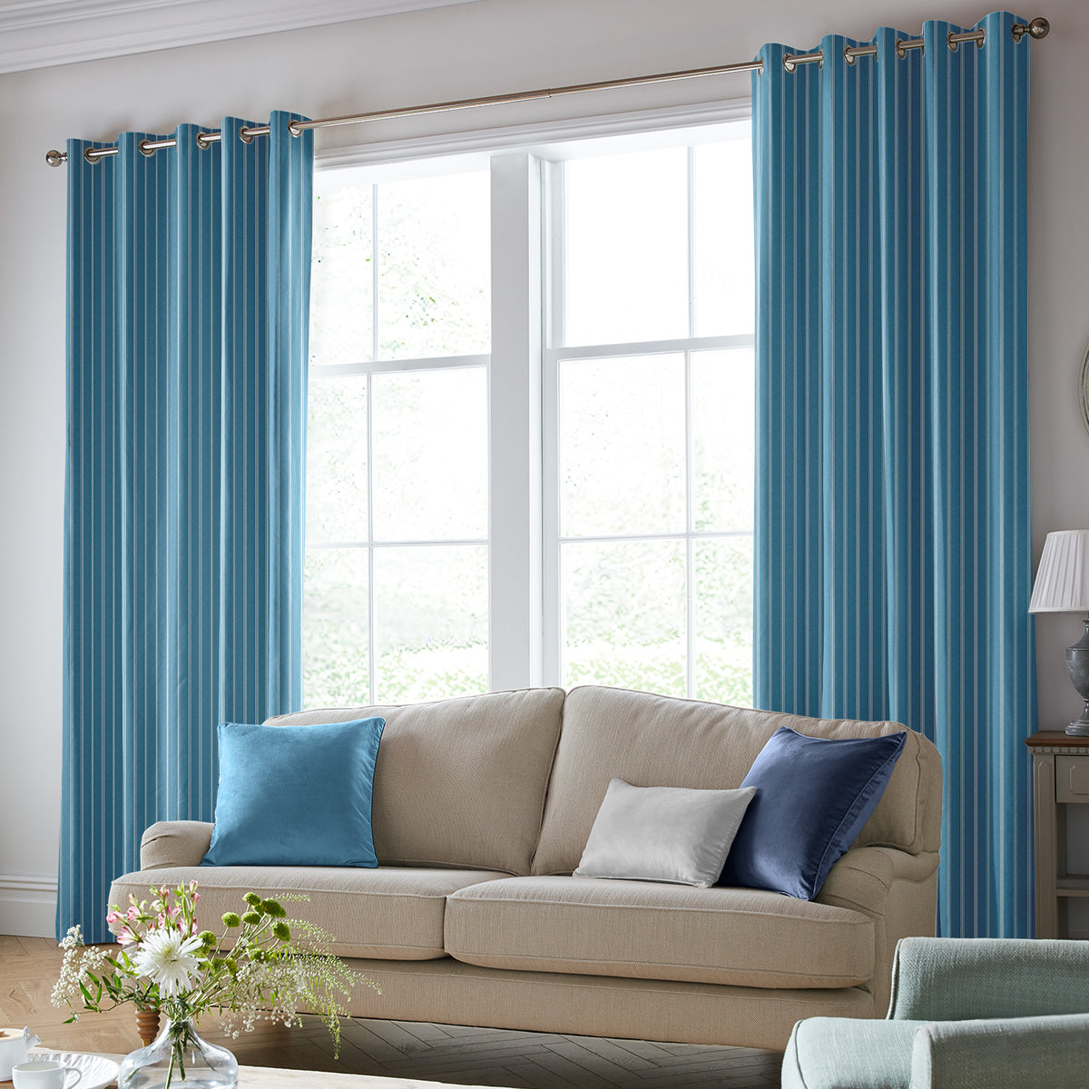 Laura Ashley Burnsall Stripe Made To Measure Curtains Seaspray