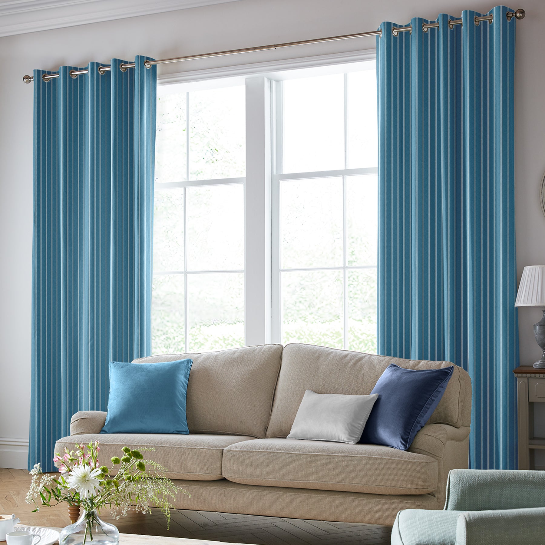 Laura Ashley Burnsall Stripe Made To Measure Curtains Seaspray