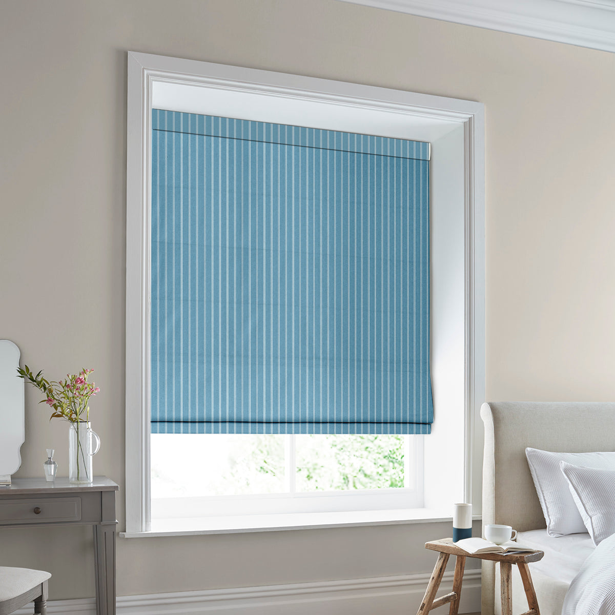 Laura Ashley Burnsall Stripe Made To Measure Roman Blind Seaspray
