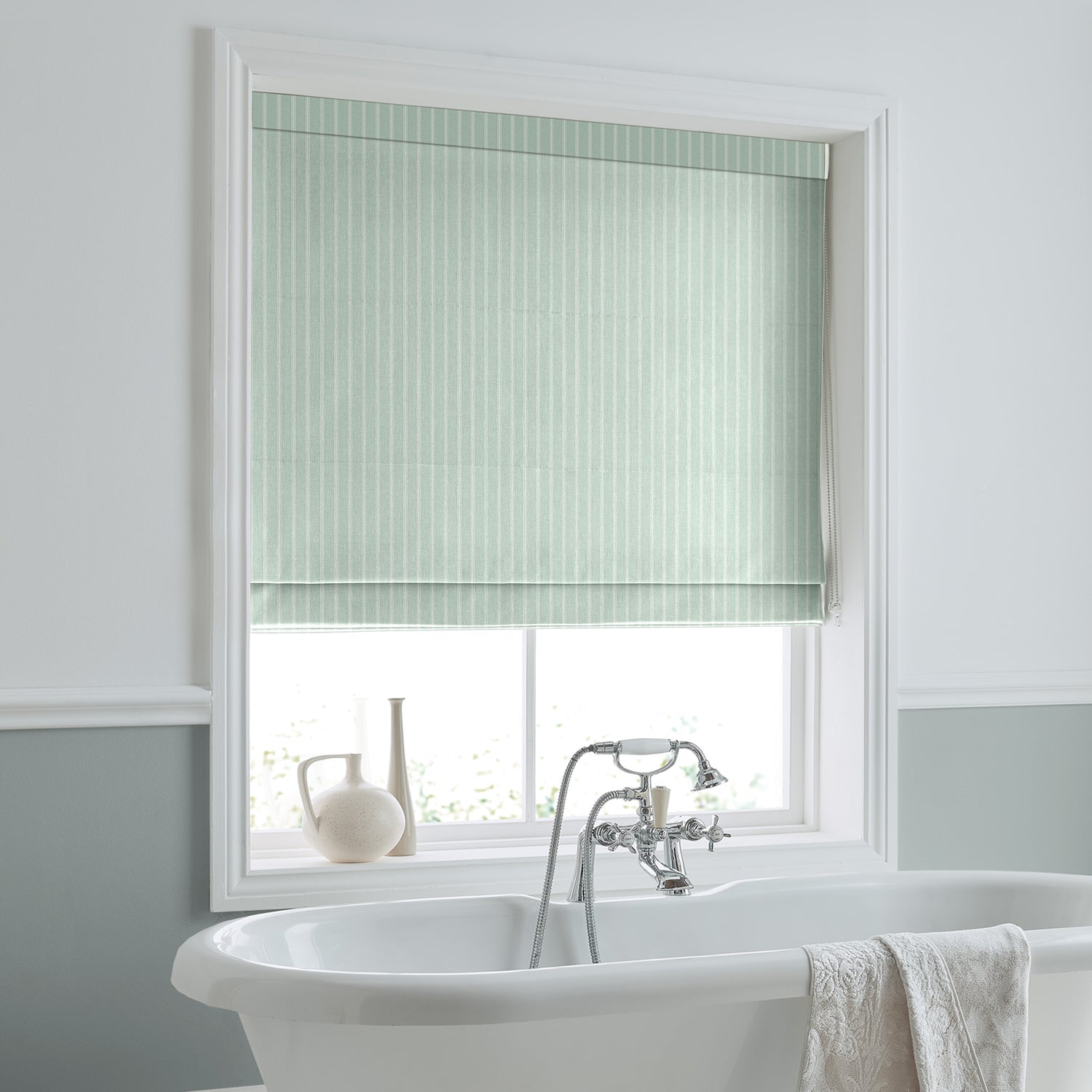 Laura Ashley Burnsall Stripe Made To Measure Roman Blind Smoke Green