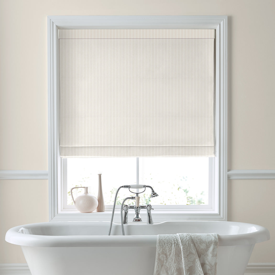 Laura Ashley Burnsall Stripe Made To Measure Roman Blind White Sands