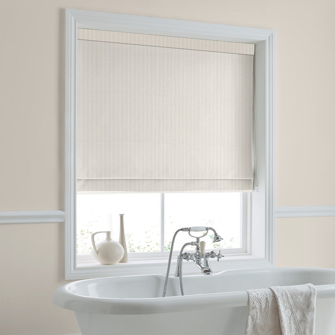 Laura Ashley Burnsall Stripe Made To Measure Roman Blind White Sands