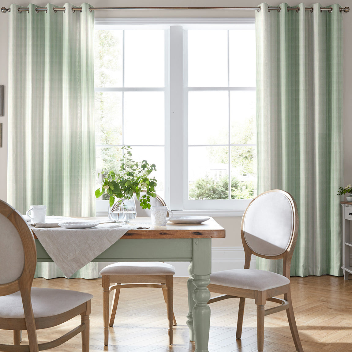 Laura Ashley Candy Stripe Made to Measure Curtain Bottle Green