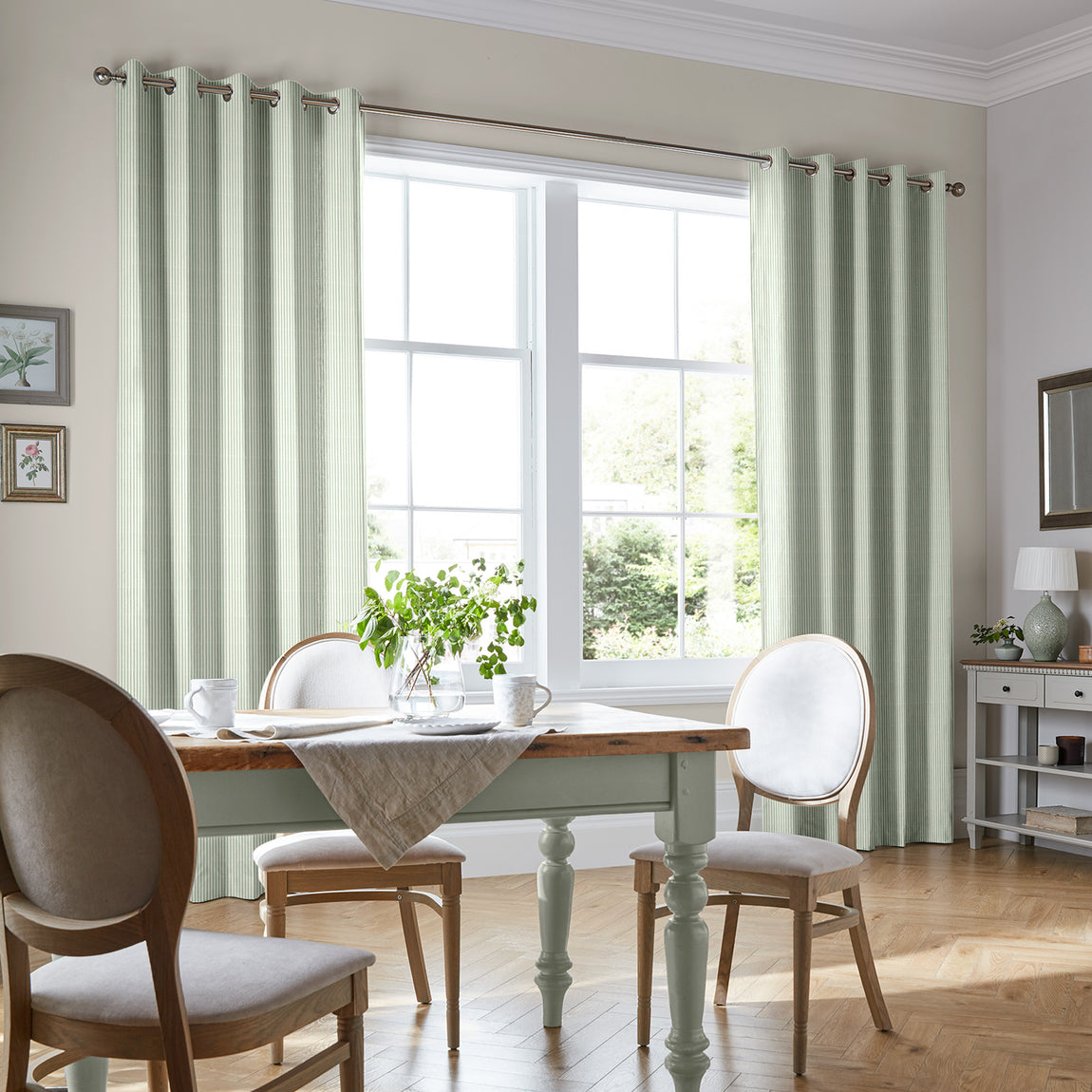 Laura Ashley Candy Stripe Made to Measure Curtain Bottle Green