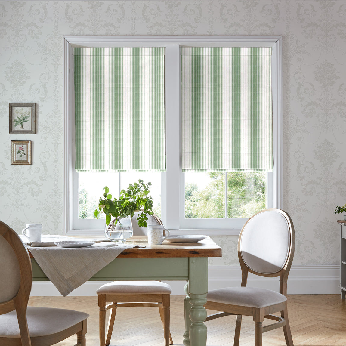 Laura Ashley Candy Stripe Made to Measure Roman Blind Bottle Green