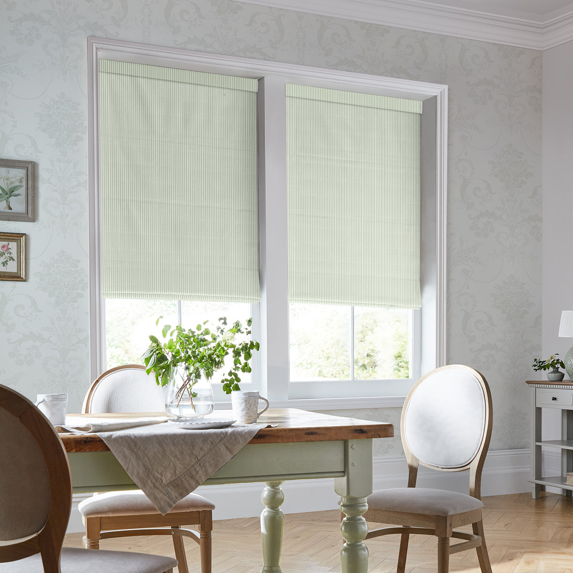 Laura Ashley Candy Stripe Made to Measure Roman Blind Bottle Green