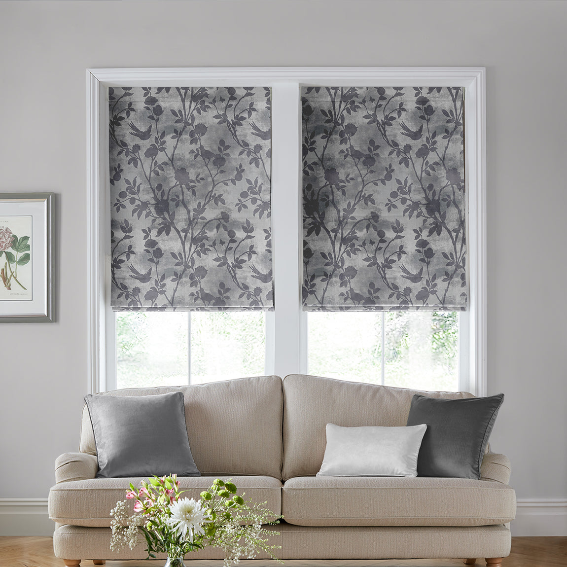 Laura Ashley Eglantine Silhoutte Woven Made to Measure Roman Blind Dove