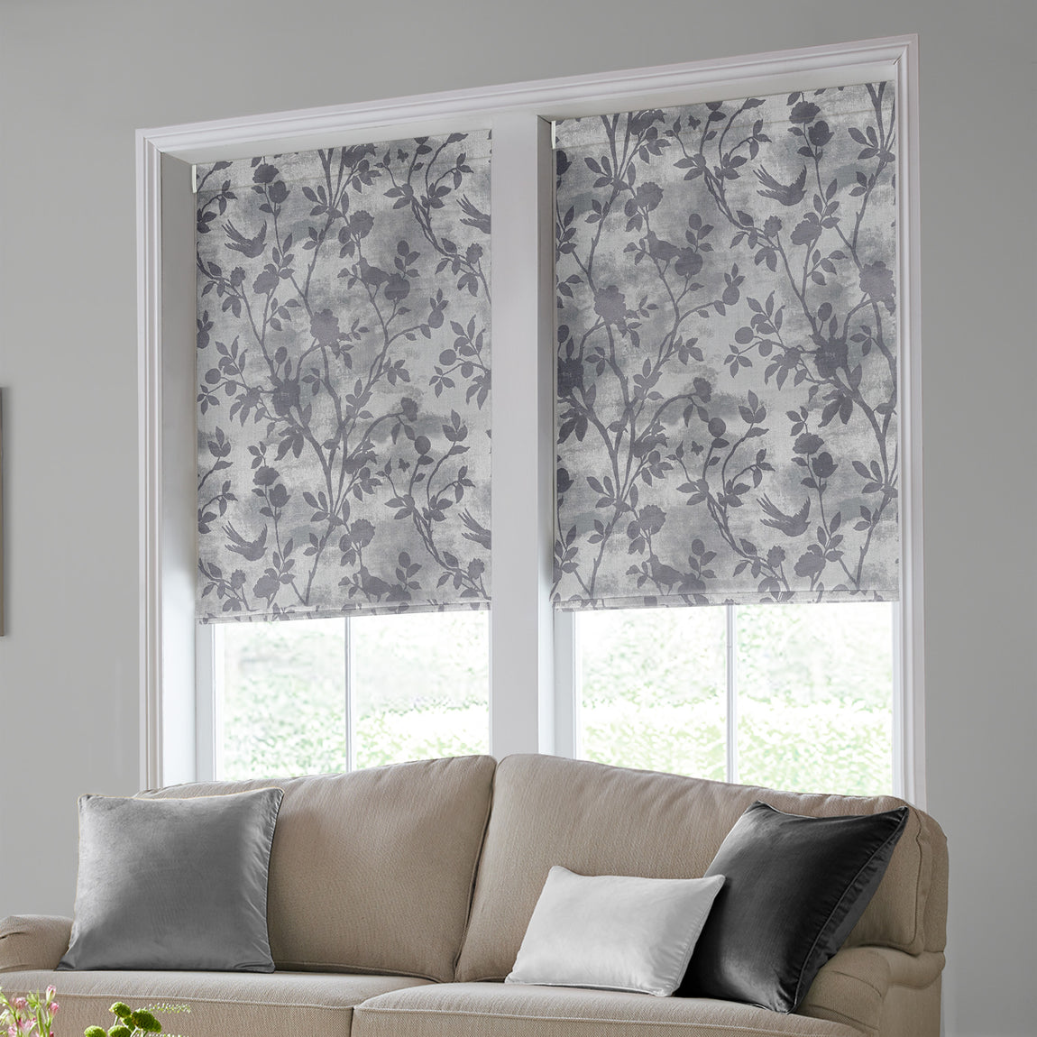Laura Ashley Eglantine Silhoutte Woven Made to Measure Roman Blind Dove