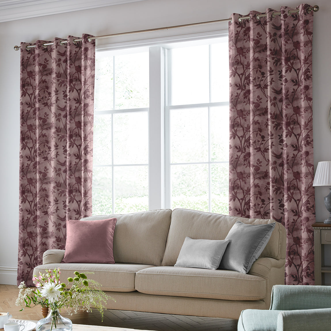 Laura Ashley Eglantine Silhoutte Woven Made to Measure Curtain Mulberry